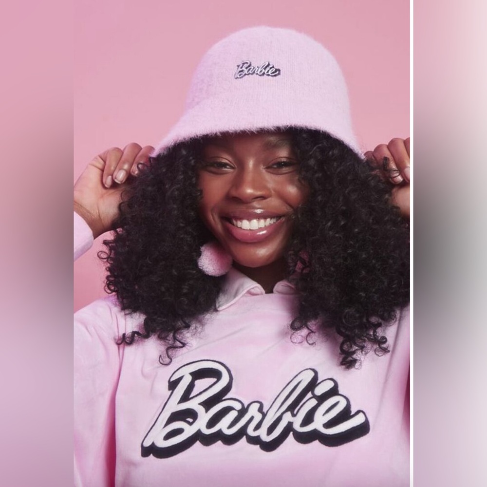 Fuzzy knit Barbie bucket hat